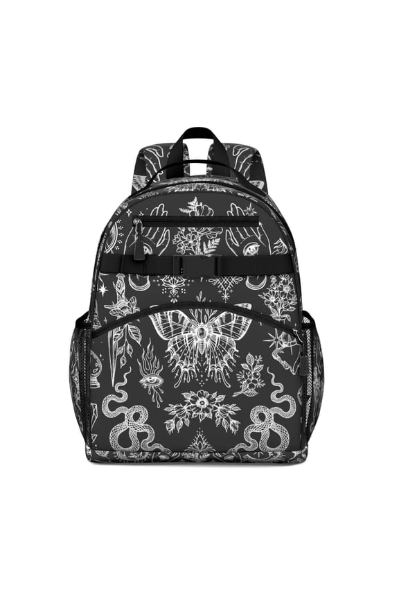 Gothic Solar Eclipse Backpack - Waterproof & Breathable Book Bag with Chest Strap, Dark Aesthetic