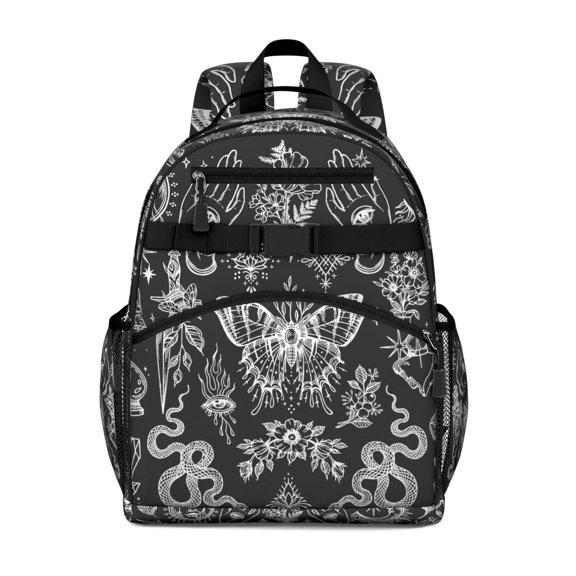 Gothic Solar Eclipse Backpack - Waterproof & Breathable Book Bag with Chest Strap, Dark Aesthetic