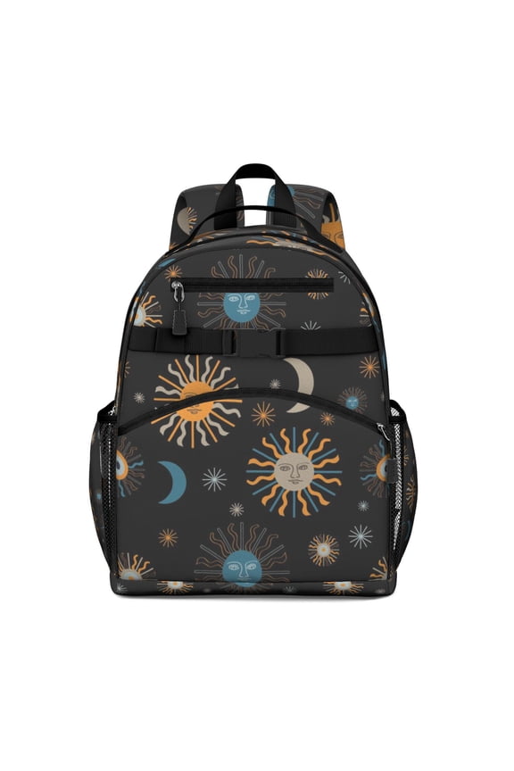 Gothic Solar Eclipse Backpack - Waterproof & Breathable Book Bag with Chest Strap, Dark Aesthetic