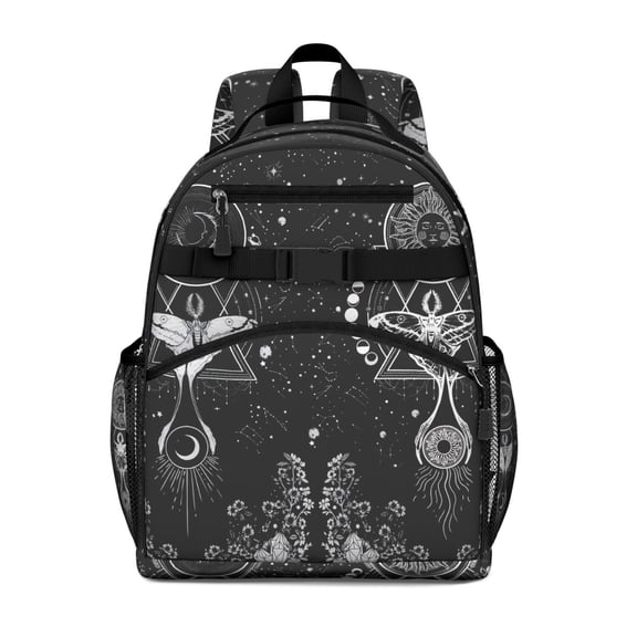 Gothic Solar Eclipse Backpack - Waterproof & Breathable Book Bag with Chest Strap, Dark Aesthetic