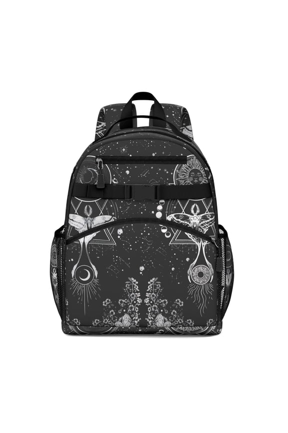 Gothic Solar Eclipse Backpack - Waterproof & Breathable Book Bag with Chest Strap, Dark Aesthetic