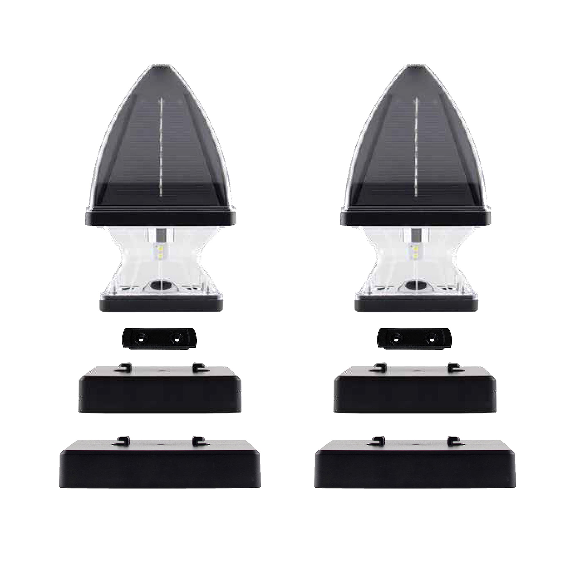 Black Resin Solar LED Post Cap Lights with Dusk to Dawn, 2-Pack