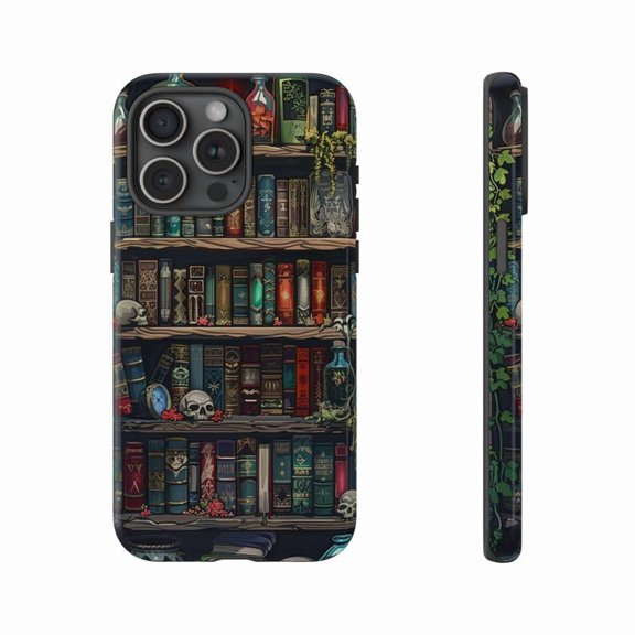 Gothic Spell Bookshelf Artwork Phone Case Enchanted Magic Library Theme with iPhone 17 to 11 Pro Max
