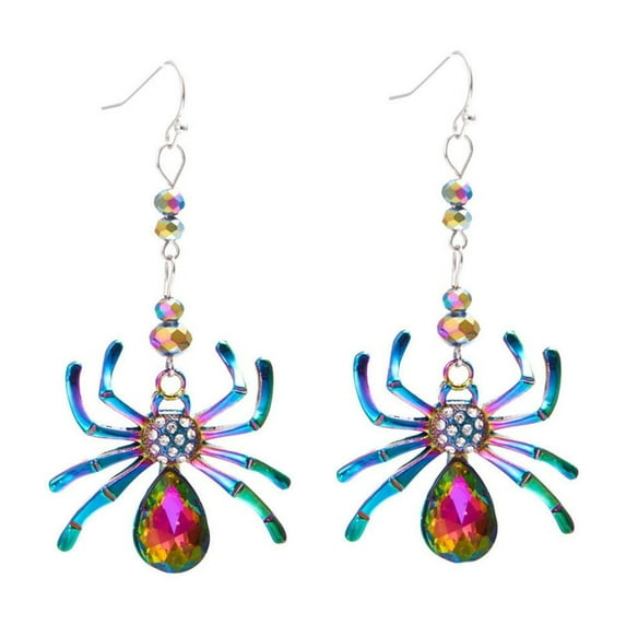 Gothic Spider Dangle Earrings for Women - Vintage Punk Halloween Jewelry with Colorful Crystals, -Cute Drop Earrings for Goth, Emo & Alternative Fashion