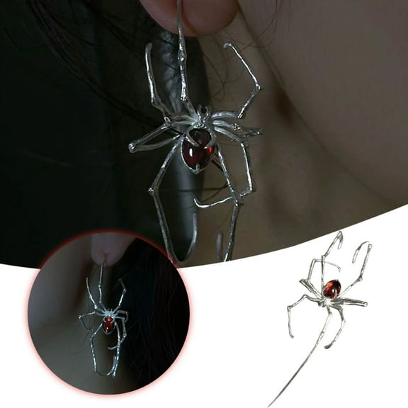 Gothic Spider Earrings for Women - Vintage Crawling Spider Ear with Bone Clips - Punk Halloween Jewelry for Witch Vampire - Cool Dark Alloy Party Accessories