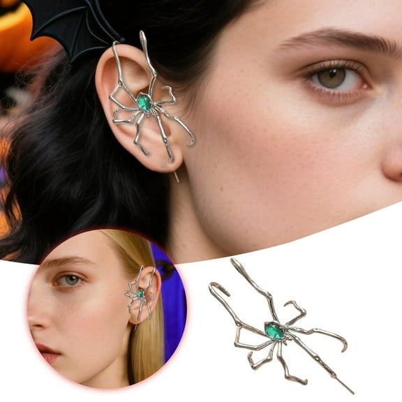 Gothic Spider Earrings for Women - Vintage Crawling Spider Ear with Bone Clips - Punk Halloween Jewelry for Witch Vampire - Cool Dark Alloy Party Accessories