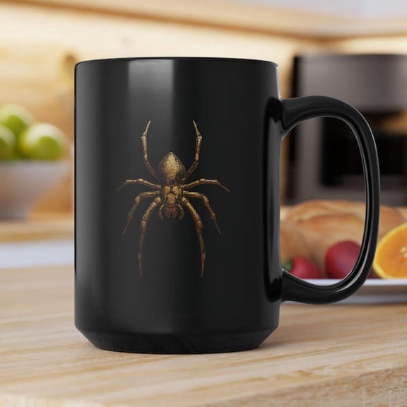 Gothic Spider Mug Spooky Arachnid Design Ceramic Coffee Cup 15oz Black Tea Mug for Halloween Decor, Nature Lovers, and Insect Enthusiasts Unique Gift for Goth Kitchenware Collections