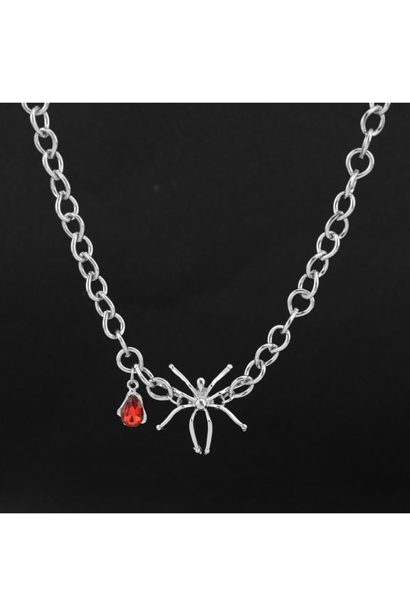 Gothic Spider Necklace Vintage Thorns Choker Necklace Statement Red Black Blue Crystal Spider Pendant Necklace Halloween Dark Insect Jewelry for Women Men