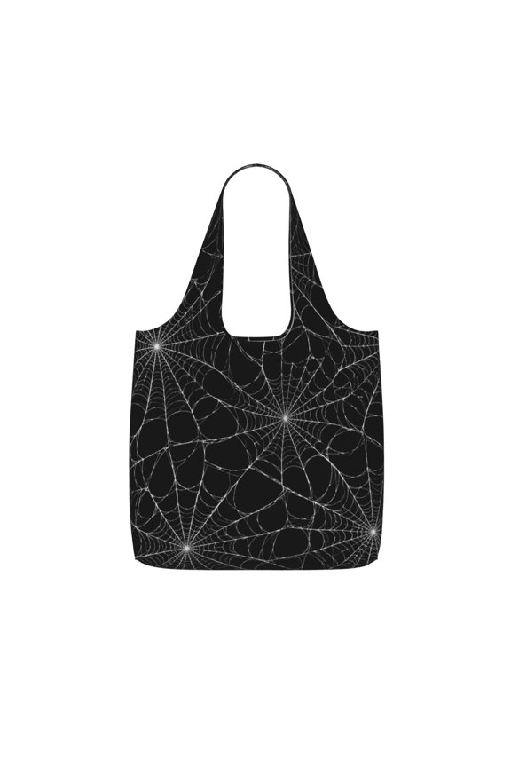 Gothic Spider Web Black White Foldable Reusable Shopping Bag Large Capacity Tote Handbag Storage Pouch for Travel Work