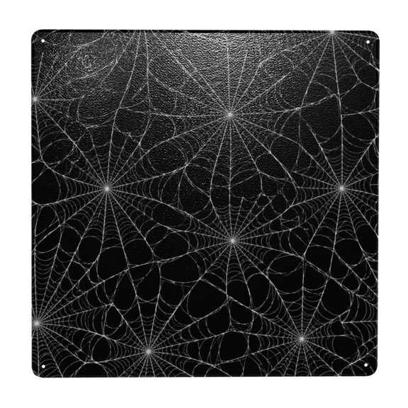 Gothic Spider Web Black White Square Metal Sign 12x12 Inch Tin Sign Wall Decor Decorative Plaque for Bar, Cafe, Restaurant
