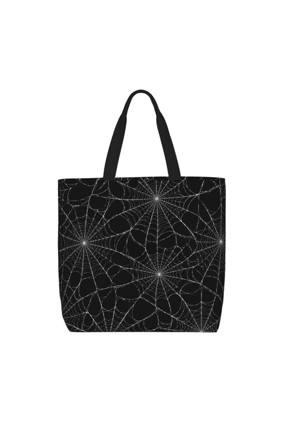 Gothic Spider Web Black White Tote Bag Reusable Shoulder Handbag Top Handle Purse for Shopping Work