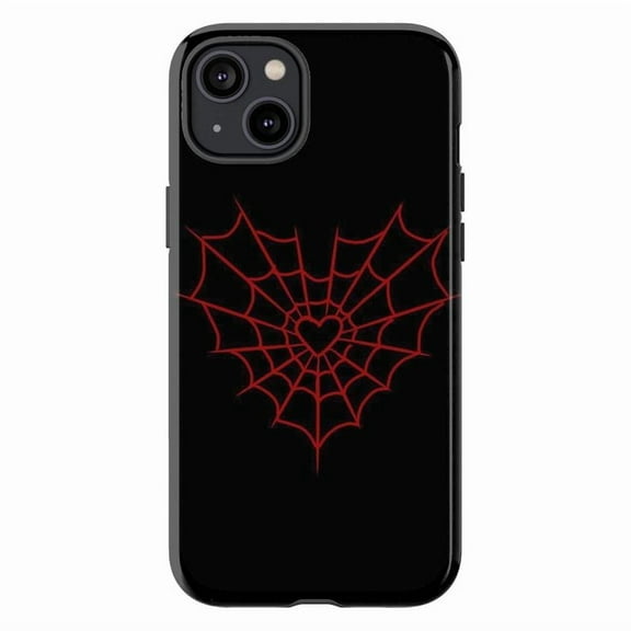 Gothic Spider Web Heart iPhone Case, Red Web Design on Black, Cute & Protective Phone Cover for iPhone 16 15 14 13 12 11 Pro Max Mini Plus