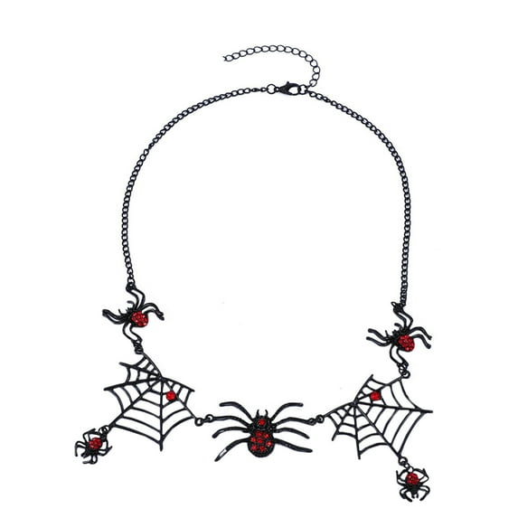 Gothic Spider Web Necklace for Women - Black Widow Statement Choker with Red Rhinestones, Halloween Party Jewelry, Punk Tarantula Pendant for & Accessories