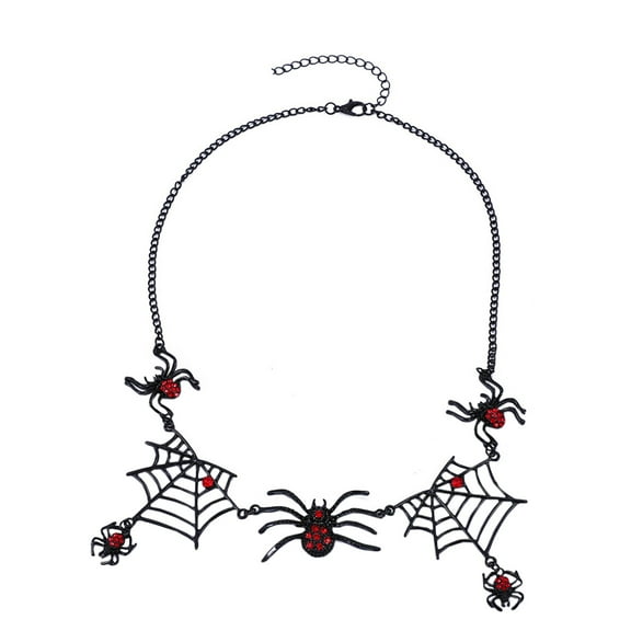 Gothic Spider Web Necklace for Women - Black Widow Statement Choker with Red Rhinestones, Halloween Party Jewelry, Punk Tarantula Pendant for & Accessories