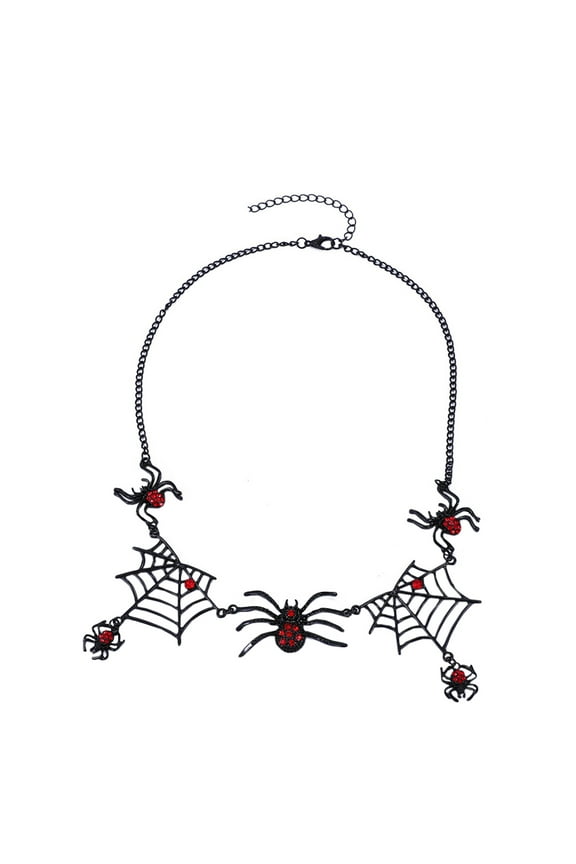 Gothic Spider Web Necklace for Women - Black Widow Statement Choker with Red Rhinestones, Halloween Party Jewelry, Punk Tarantula Pendant for & Accessories
