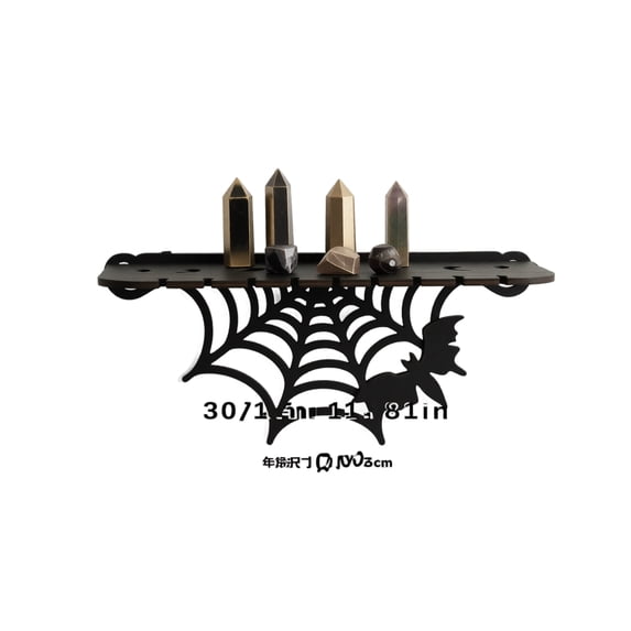 Gothic Spider Web Wall Shelf with Moon Phase Design for Halloween Spooky Bathroom Decor | Metal Towel Shelf for Goth Home Accessories | Halloween Gothic Wall Organizer