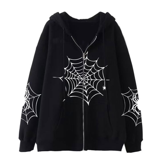 Gothic Spiderweb Graphic Hoodie Y2K Harajuku Zip-Up Sweatshirt Unisex Oversized Casual Pullover