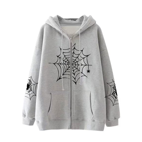Gothic Spiderweb Graphic Hoodie Y2K Harajuku Zip-Up Sweatshirt Unisex Oversized Casual Pullover