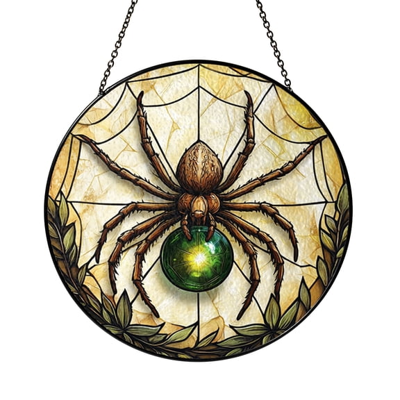 Gothic Spiderweb Stained Glass Hanging – Dark Aesthetic Decor for Halloween