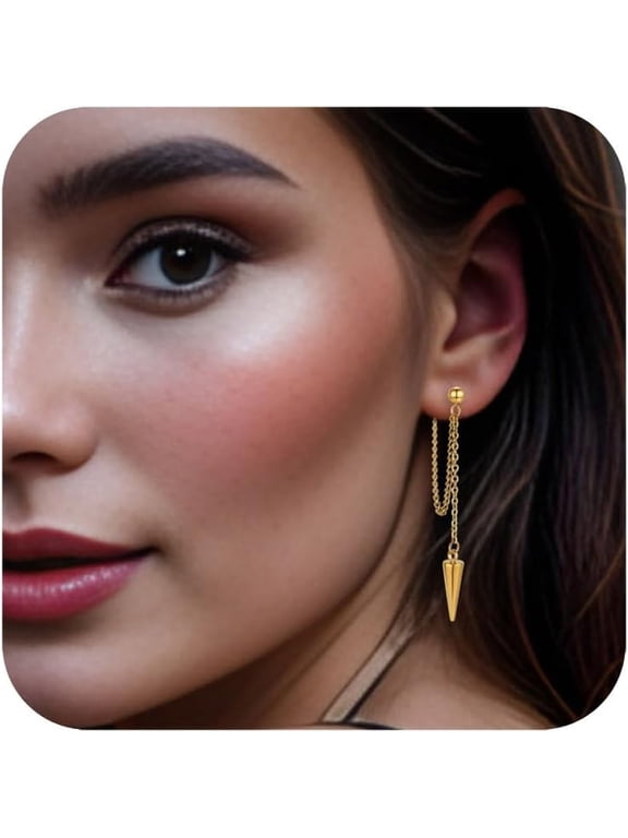 Gothic Spike Chain Earrings for Women, Punk Dangle Tassel Earrings Stainless Steel Black Long Chain Earrings Goth Jewelry