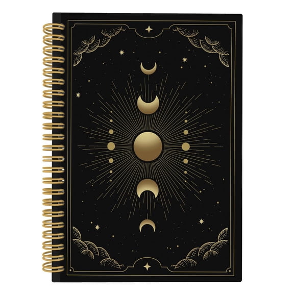 Gothic Spiral Notebook, Celestial Sun and Moon Phases Lined Journal 5.5x8.3 164 Pages College Ruled