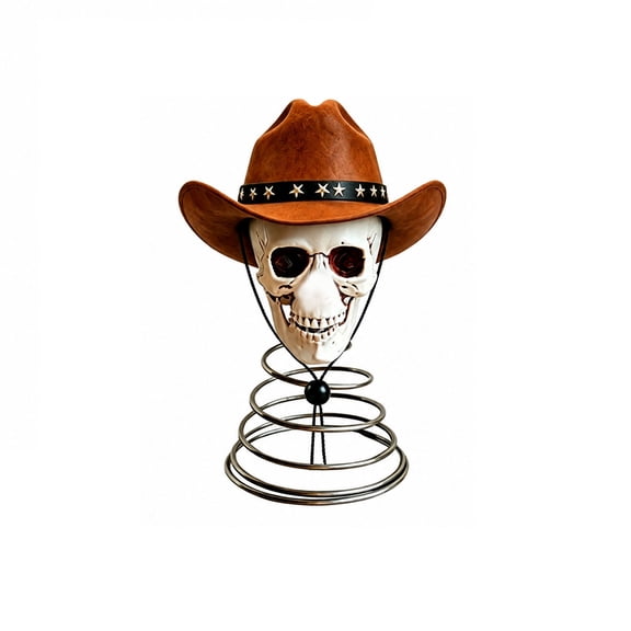 Gothic Spring Skull Tree Topper Cowboy Hat Skull Spring Decoration Halloween Hanging Ornament for Indoor Display 1