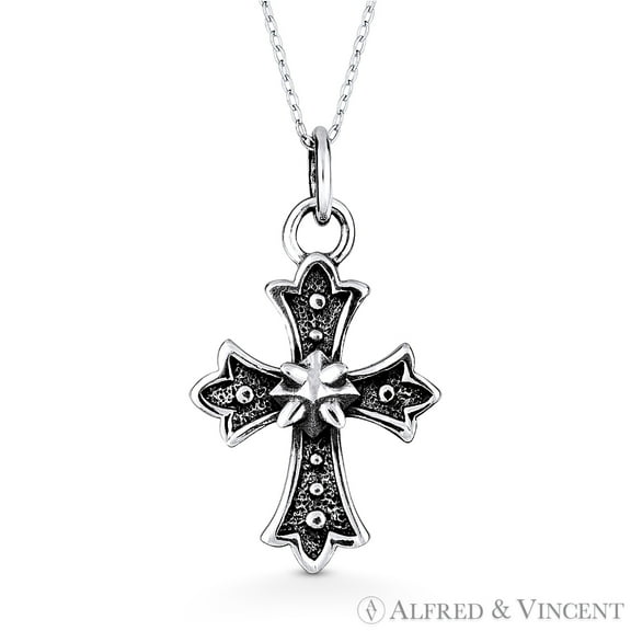 Gothic St. Thomas Cross & Spike Pendant & Chain Necklace in Oxidized .925 Sterling Silver