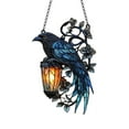 thumbnail image 1 of Gothic Stained Glass Suncatcher – Hanging Crow on Lantern Ornament for Window, Wall, or Shelf Display – 2D Art Glass Decoration for Gothic Home & Gift Décor, 1 of 5