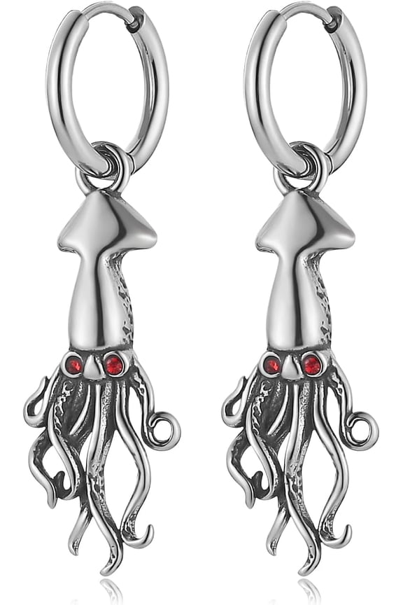Gothic Stainless Steel Octopus Earrings - 20G Sea Monster Kraken Hoops, 2.32cm Inner Diameter, Solid Dark Mystical Jewelry
