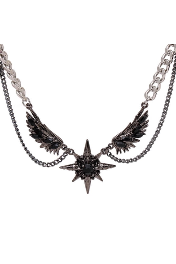 Gothic Star Gemstone Wing Necklace Edgy Hip-Hop Streetwear Chain for Men & Women