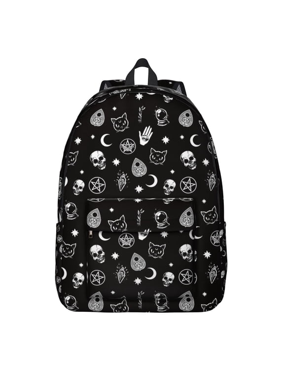 Gothic Starry Night Backpack, Lightweight School Bag Featuring Ethereal Moon and Astral Map Pattern