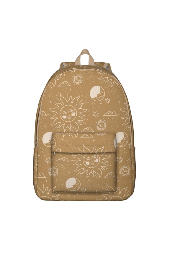 Gothic Starry Night Backpack, Lightweight School Bag with Celestial Astrology Print and Golden Sun Pattern