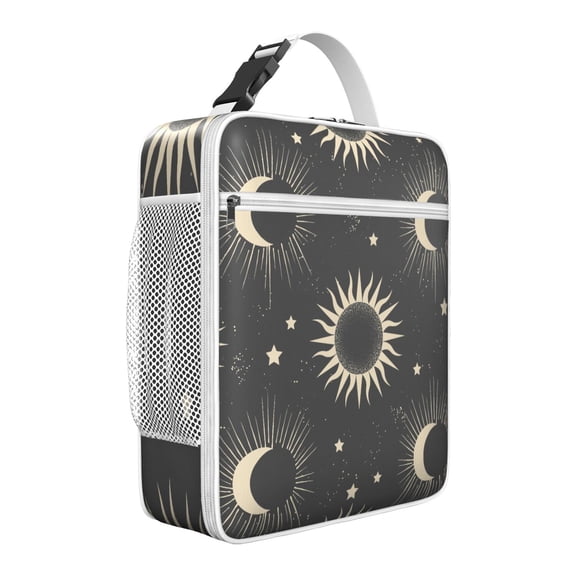 Gothic Starry Night Lunch Box with Gold Moon & Stars - Insulated Reusable Tote Bag, Leakproof Cooler with Adjustable Strap & Mesh Pocket for Work/School
