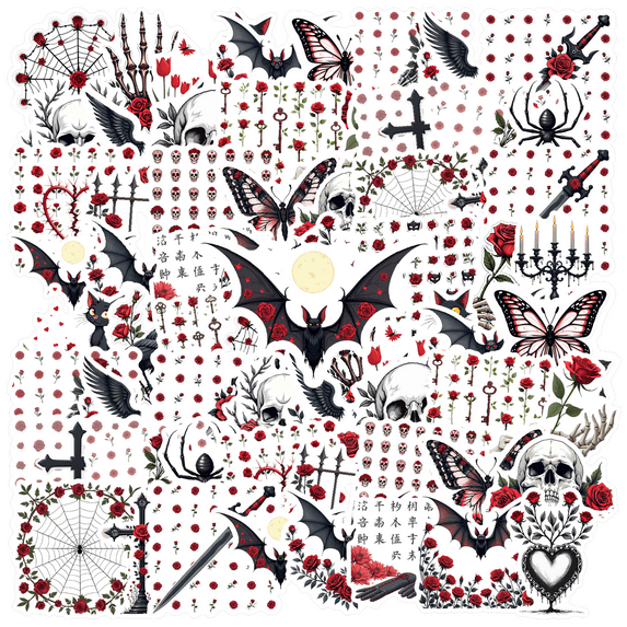 Gothic Stationery Stickers Skull PVC Sticker Raven DIY Stickers for Luggage Fridge