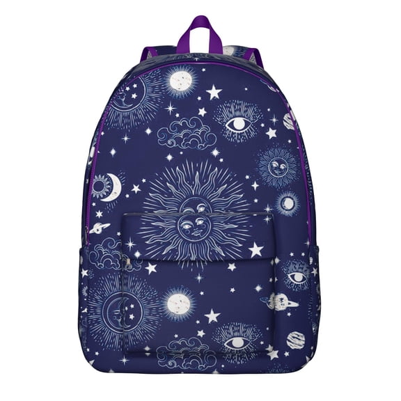 Gothic Steampunk Backpack, Lightweight School Bag with Celestial Sun, Moon, and Starburst Print