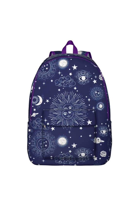Gothic Steampunk Backpack, Lightweight School Bag with Celestial Sun, Moon, and Starburst Print