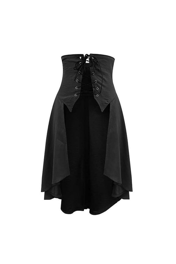 Gothic Steampunk Corset Skirts Womens High Waist Lace-Up Strappy Victorian Renaissance Pirate Skirt Black, L