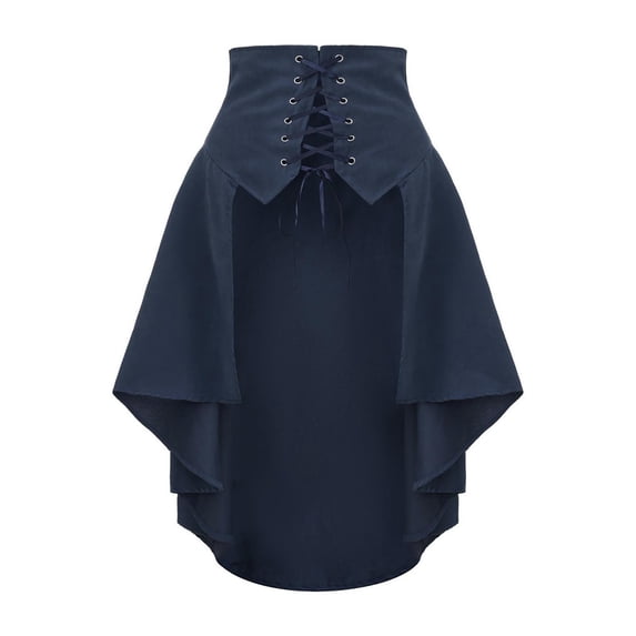 Gothic Steampunk Corset Skirts Womens High Waist Lace-Up Strappy Victorian Renaissance Pirate Skirt Navy, S