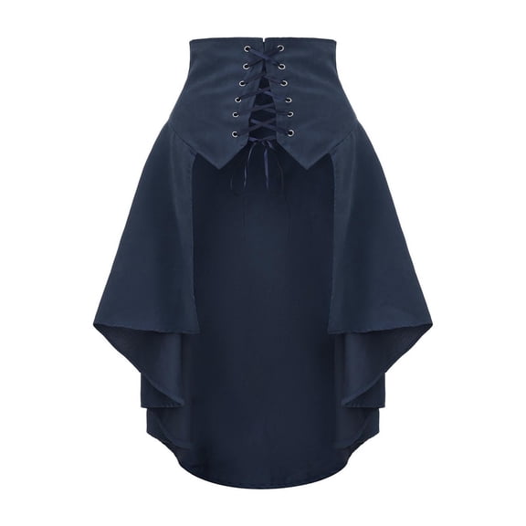 Gothic Steampunk Corset Skirts Womens High Waist Lace-Up Strappy Victorian Renaissance Pirate Skirt Navy, S