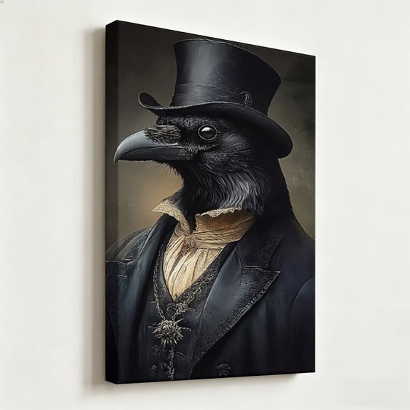 Gothic Steampunk Crow Portrait Canvas Wall Art Vintage Raven in Top Hat Painting Victorian Animal Gentleman Poster Retro Home Decor Living Room Bedroom Office Canvas Prints Ready to Hang 8*12