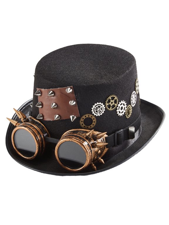 Gothic Steampunk Hat Victorian Top Hat Gothic Rivet Gear Chain Goggles Top Hat Fancy Dress Accessory for Men Women