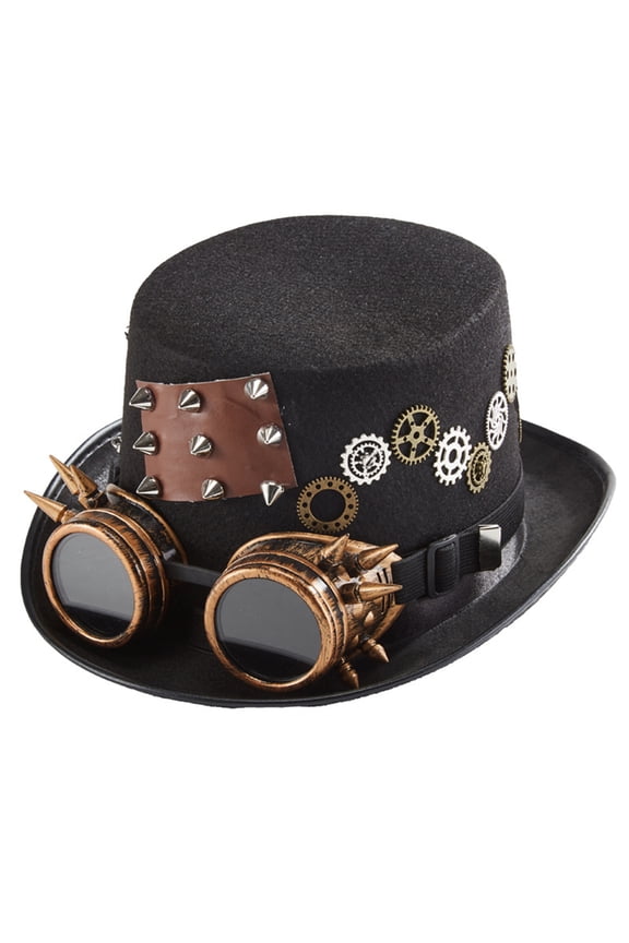 Gothic Steampunk Hat Victorian Top Hat Gothic Rivet Gear Chain Goggles Top Hat Fancy Dress Accessory for Men Women