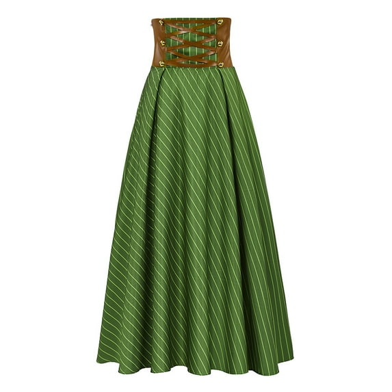 Gothic Steampunk High-Waisted A-Line Long Skirt with Full Flare