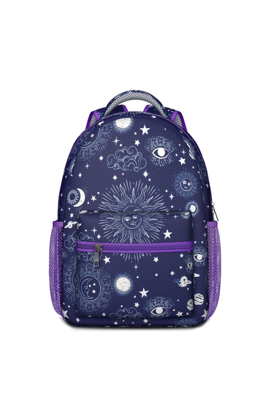 Gothic Steampunk School Backpack – Celestial Moon, Stars & Cosmic Solar Eclipse with Astral Map and Mystical Night Design