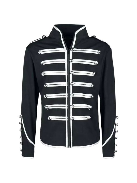Gothic Steampunk Silver Black Parade Jacket for Men Women Military Drummer Marching Band Events