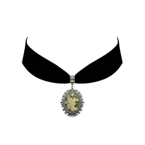 Gothic Steampunk Victorian Pendant Fairy Angel Cameo Jewelry on Black Velvet Choker