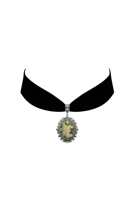 Gothic Steampunk Victorian Pendant Fairy Angel Cameo Jewelry on Black Velvet Choker