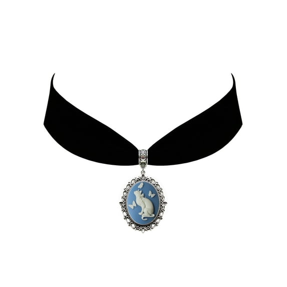 Gothic Steampunk Victorian Pendant Fairy Angel Cameo Jewelry on Black Velvet Choker