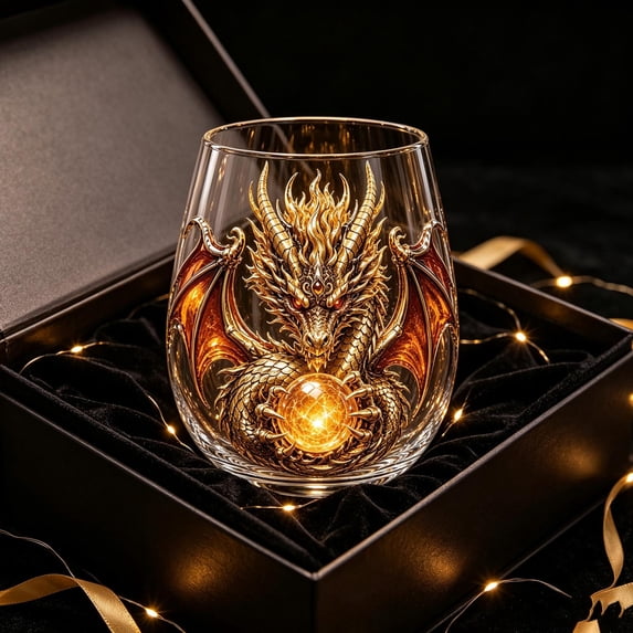 Gothic Stemless Wine Glass,Dragon Design Clear Glass Cup for Drinks Home Bar Party Decor,Unique Holiday Gift for Gothic Lovers
