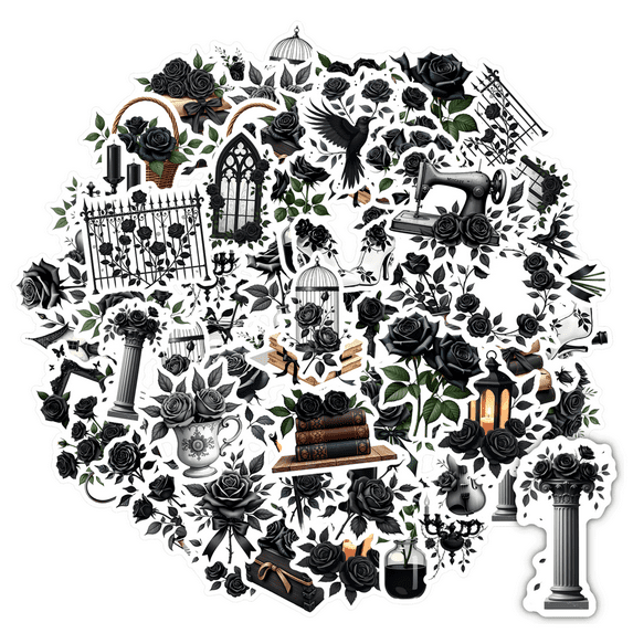 Gothic Stickers Stationery Stickers Vintage Black Rose Teacher Reward Stickers for Luggage Laptop Fridge